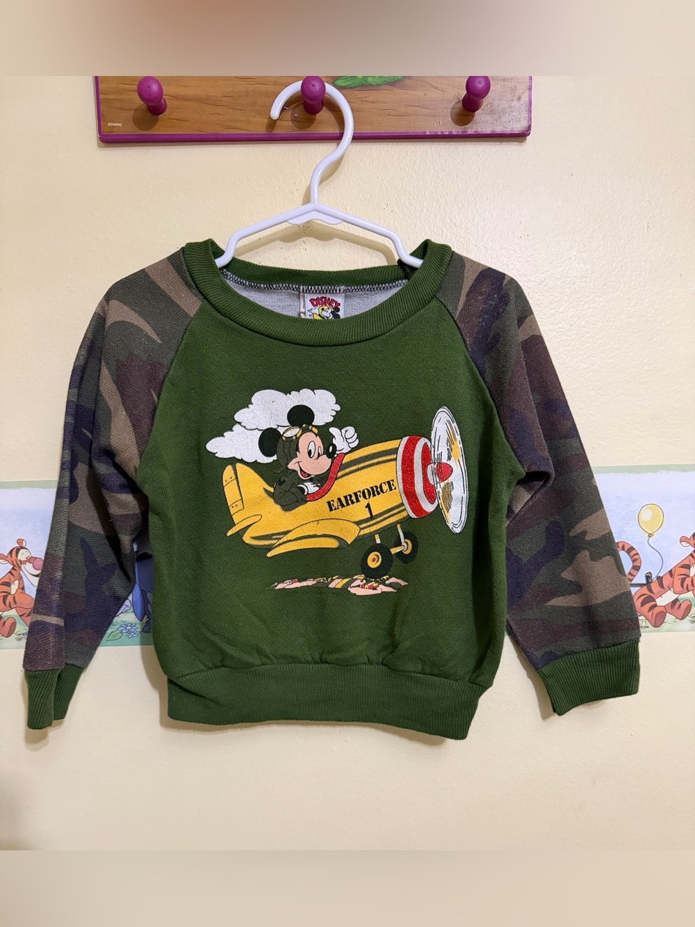 Rare Vintage Disney Mickey "EARFORCE 1" Camo Sweatshirt